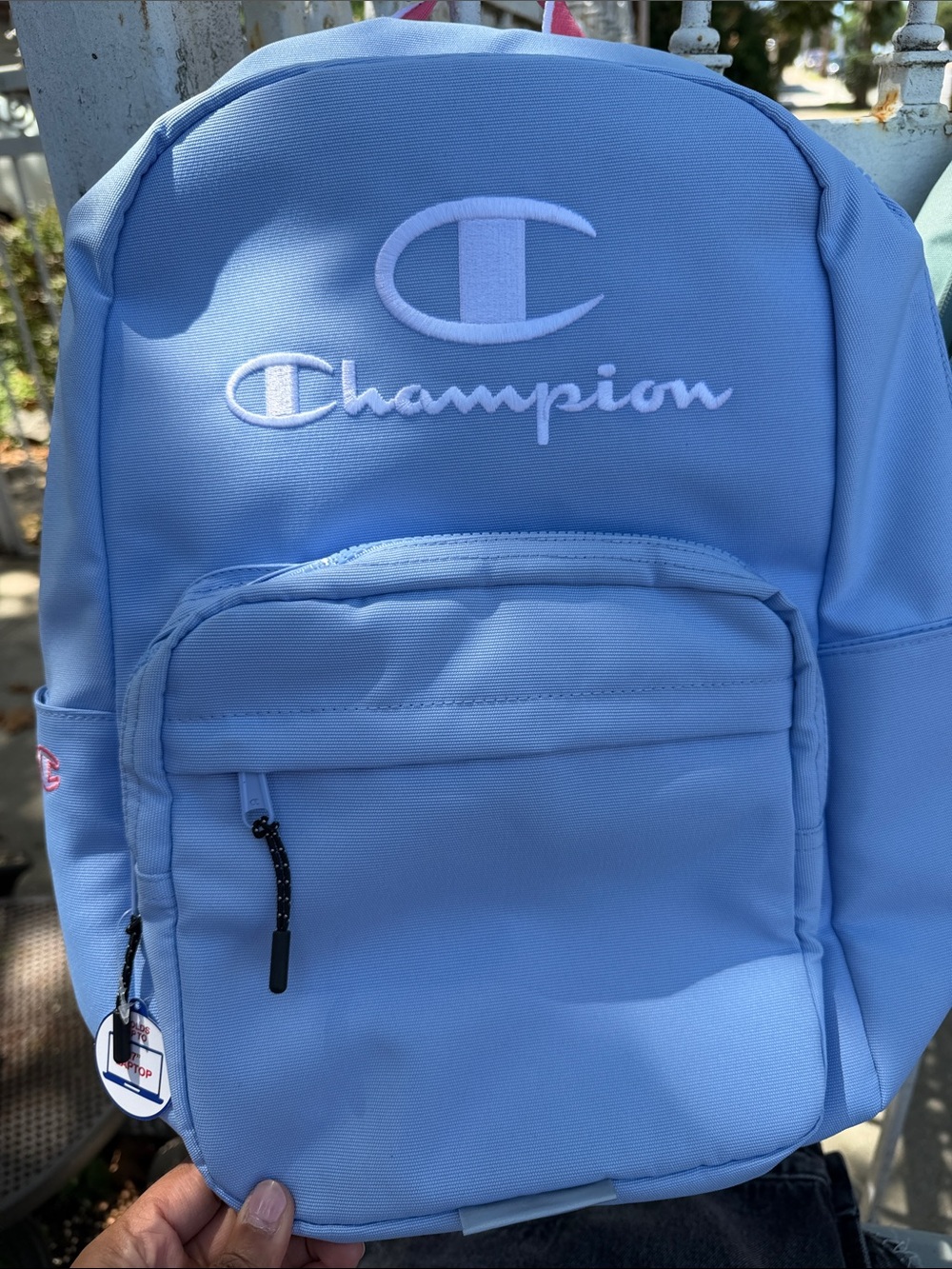 Champion Sky Blue Backpack with White Embroidered Logo